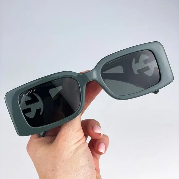 Gucci GG1325S 003 Sunglasses Grey Smoke Grey Rectangle Women